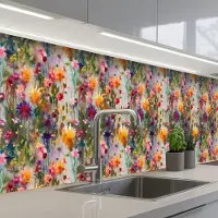 KitchenYeah Keuken achterwand 400x80 cm - Spatscherm zelfklevend Zomers - Kleurrijk - Patroon - Bloemen - Muurbeschermer - Spatwand fornuis