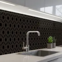 KitchenYeah Keuken achterwand 350x60 cm - Spatscherm zelfklevend Goud - Zwart - Rozetstructuur - Muurbeschermer - Spatwand fornuis