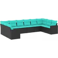 vidaXL 10-delige Loungeset met kussens poly rattan zwart
