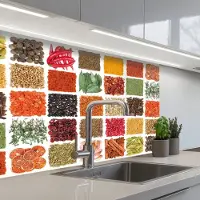 KitchenYeah Keuken achterwand 80x60 cm - Spatscherm zelfklevend Vierkanten - Specerijen - Kruiden - Grafisch - Muurbeschermer - Spatwand fornuis