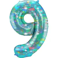 Folat - Folieballon Cijfer 9 Galactic Aqua - 86 cm