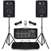 Max Kleine geluidsset voor bands PA Systeem met 8 inch speakers - 8 kanaals PA Mixer & statieven