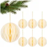 Springos Kerstbal | Papier | 12 Cm | 3D | Wit + Goud Glitter | 6 Stuks