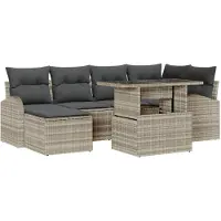 vidaXL Tuinbank Set 7 st Lichtgrijs poly rattan