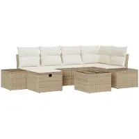 vidaXL Tuinbank Set 7 st Beige poly rattan