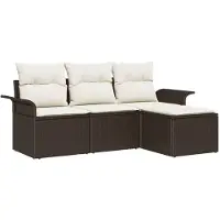 vidaXL Bankstel 4 st 4-Aantal zitplaatsen Bruin en Crème poly rattan