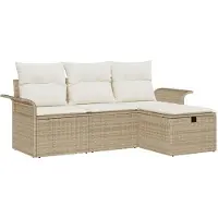 vidaXL Tuinset met 4 zitplaatsen, beige en crème kleur, gemaakt van polyrotan