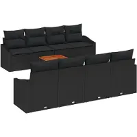 vidaXL Tuinset met 9 zitplaatsen, zwart, van polyrotan