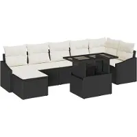 vidaXL Tuinset met 8 zitplaatsen, zwart en crème, van polyrotan
