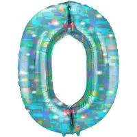 Folat - Folieballon Cijfer 0 Galactic Aqua - 86 cm