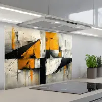 KitchenYeah Spatscherm 90x60 cm - Zelfklevende achterwand Geel - Abstract - Modern - Vormen - Keuken muurbeschermer - Spatwand fornuis