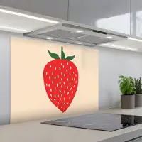 KitchenYeah Spatscherm 80x60 cm - Zelfklevende achterwand Aardbei - Rood - Modern - Boho - Keuken muurbeschermer - Spatwand fornuis
