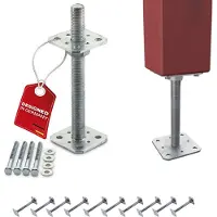 Sotech set van 10 paaldragers 80 x 80 x 250 mm schroefdraad M24 staal thermisch verzinkt verbindingsstuk in hoogte verstelbare voetplaat om vast te schroeven weerbestendig
