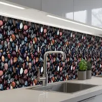 KitchenYeah Keuken achterwand 450x60 cm - Spatscherm zelfklevend Donker - Kiezels - Glans - Muurbeschermer - Spatwand fornuis