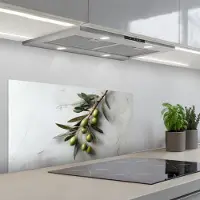 KitchenYeah Spatscherm 80x40 cm - Zelfklevende achterwand Olijventak - Beton print - Mediterraan - Keuken muurbeschermer - Spatwand fornuis