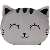Itotal Home&Gifts Pillow Head 40x30x15cm "GREY CAT" Medium Flat de kat oramje - kinderkussen - kussen Kinderkamer - Fun kussens - Sierkussen- zacht kinderkussen - pluche