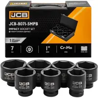 JCB Serie - Dopsleutelset - 1" Aandrijving - 6-Kantig - 7 Delig - CrMo Staal