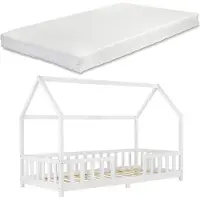 En.casa Kinderbed Sisimiut met uitvalbeveiliging en matras 90x200 wit