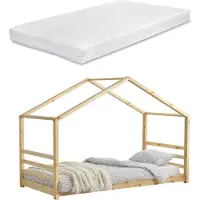 En.casa Kinderbed grenen huisbed incl. matras 90x200 cm hout