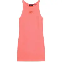 Superdry Dames Roze geborduurde geribde jurk met olympische rug (S), Casual, Mouwloos / spaghettibandjes, Biologisch katoen W8011595A