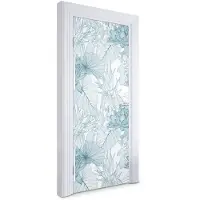 Wallfluent Deursticker - Bloemenpatroon Deur plakfolie - 85 x 205 cm - Turkoois Deurbehang Sticker - Moderne Deur Sticker - Bloemen en planten Deurbehang - Deursticker voor de Woonkamer - Deurfolie