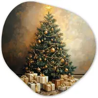MuchoWow Organische wanddecoratie 40x40 cm - Organisch schilderij Kerstboom - Cadeaus - Goud - Muurdecoratie woonkamer - Kamer decoratie - Schilderijen - Muurcirkel aesthetic