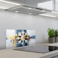 KitchenYeah Spatscherm 60x30 cm - Zelfklevende achterwand Abstract - Winter - Sneeuwvlok - Sneeuw - Goud - Keuken muurbeschermer - Spatwand fornuis