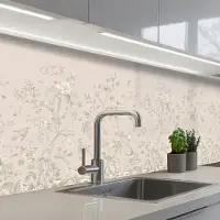KitchenYeah Keuken achterwand 200x60 cm - Spatscherm zelfklevend Bloemen - Beige - Botanisch - Vintage - Muurbeschermer - Spatwand fornuis
