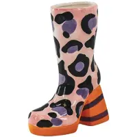 Housevitamin Bloemenvaas Laars met Luipaardprint – Keramische Design Vaas – Roze / Oranje – 24 cm
