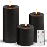 Countryfield LED Kaarsen Met Afstandsbediening - Echte Wax - Elektrische Kaarsen - Op Batterijen - Bewegende vlam - Dimbaar en Timer Functie - Set van 3 - Stompkaarsen - Zwart
