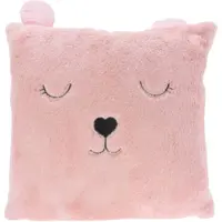 Excellent houseware Dieren sierkussen - poes - kinderkamer - roze - 43 cm - polyester - cadeau - met oren