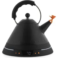 Alessi MG32, Elektrische waterkoker, zwart, met vogelmotief,
