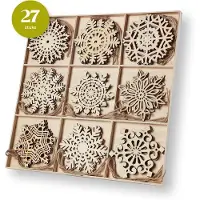 Giftmas Houten Kerstballen – Kerstversiering voor Binnen – Kerstbal van Hout – Kerst Figuurtjes – Kerstboomhangers – 9 Vormen - ⌀7,5cm – 27 Stuks