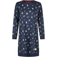 Happy Shorts Dames kerst nachthemd lange mouw donkerblauw gingerbread