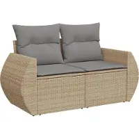vidaXL 3-delige Loungeset met kussens poly rattan beige