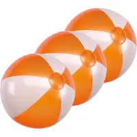 Inspirion Opblaasbare speelgoed strandbal - 20x - oranje/wit - dia 28 cm - Strandballen - Buiten speelgoed - Strand speelgoed - PVC