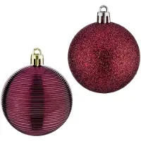 Krist+ gedecoreerde kerstballen - 24x st - wijn/bordeaux rood - kunststof - 6 cm