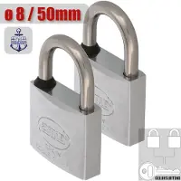 AMIG Hangsloten Gelijksluitend 2 Stuks - RVS Slot Set - Ø8mm / 50x78mm - Zeewaterbestendig