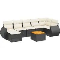 vidaXL 8-delige tuinmeubelset met kussens, zwart, polyrotan