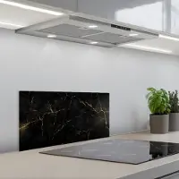 KitchenYeah Spatscherm 60x30 cm - Zelfklevende achterwand Zwart marmer - Gouden aders - Klassiek - Keuken muurbeschermer - Spatwand fornuis