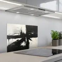 KitchenYeah Spatscherm 60x45 cm - Zelfklevende achterwand Modern - Zwart wit - Abstract - Kunst - Keuken muurbeschermer - Spatwand fornuis