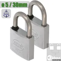 AMIG Klein Gelijksluitend Hangslot 2 Stuks - Ø5mm / 30x52mm Sloten Set - RVS AISI 316 Beugel - Verchroomd Messing - Compact Formaat