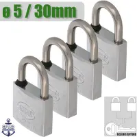 AMIG Klein Gelijksluitend Hangslot 4 Stuks - Ø5mm / 30x52mm Sloten Set - Corrosiebestendig - Verchroomd Messing - Universele Beveiliging