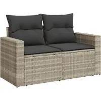 vidaXL 7-delige Loungeset met kussens poly rattan lichtgrijs