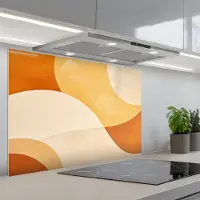 KitchenYeah Spatscherm 80x55 cm - Zelfklevende achterwand Abstract - Patroon - Modern - Beige - Oranje - Keuken muurbeschermer - Spatwand fornuis