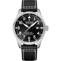 Festina swiss made automatisch zwart heren horloge met zwarte wijzerplaat & leren band