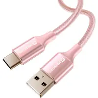 Swissten USB-kabel, USB-A naar USB-C, roze, 1,5 meter, gevlochten, 3A, 60W, merk
