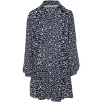Conquista Navy en witte print jurk met knopen