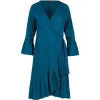 Conquista Petrol Wrap Dress Viscose met klokmouwen.