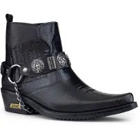 Infinity Leather Zwart lederen Winklepicker westerse gotische laarzen voor heren